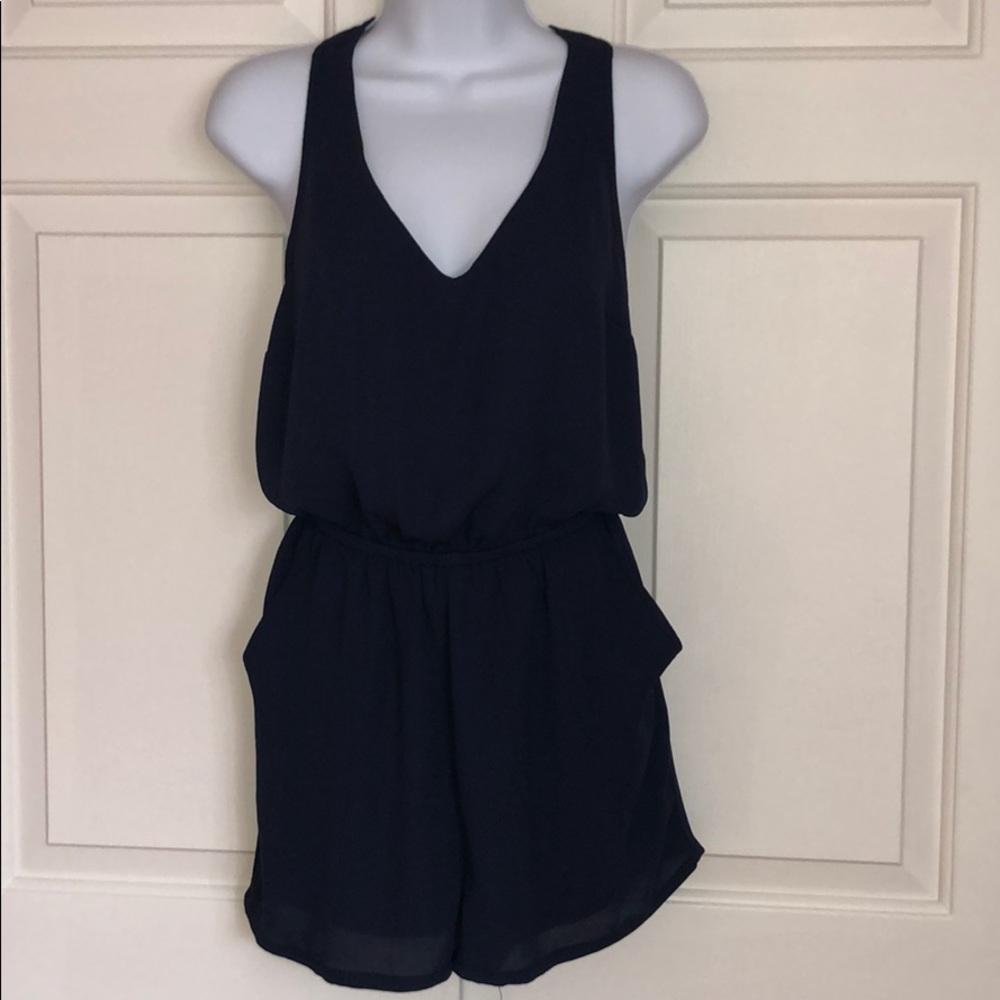 Navy Lace Back Romper